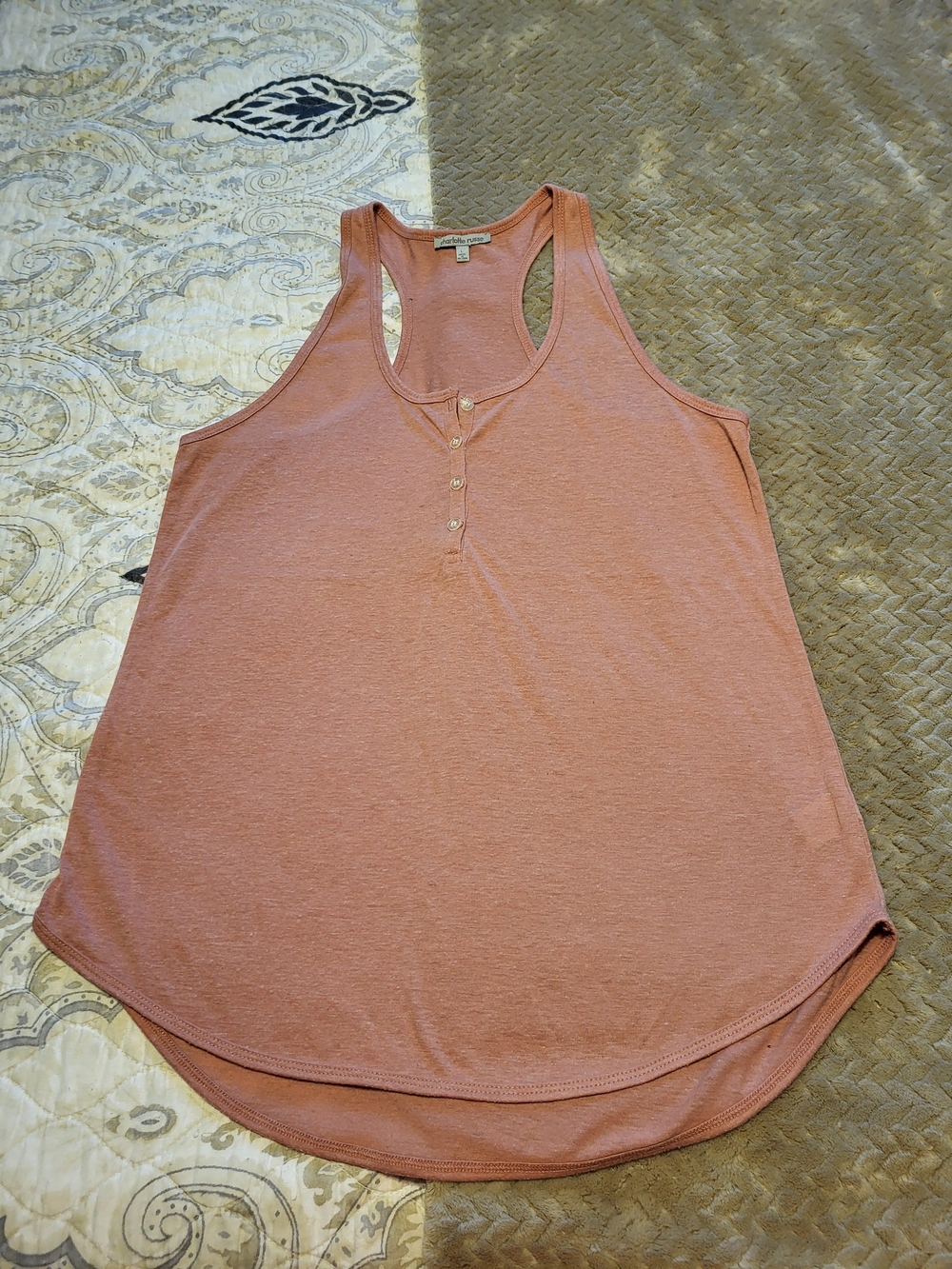 Charlotte Russe Women's Pink Racerback Henley Tank Top